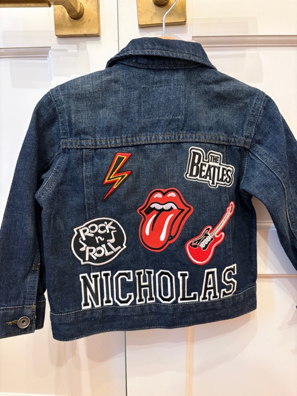 “Nicholas” Custom The Children's Place Dark Wash Patch Denim Jacket
